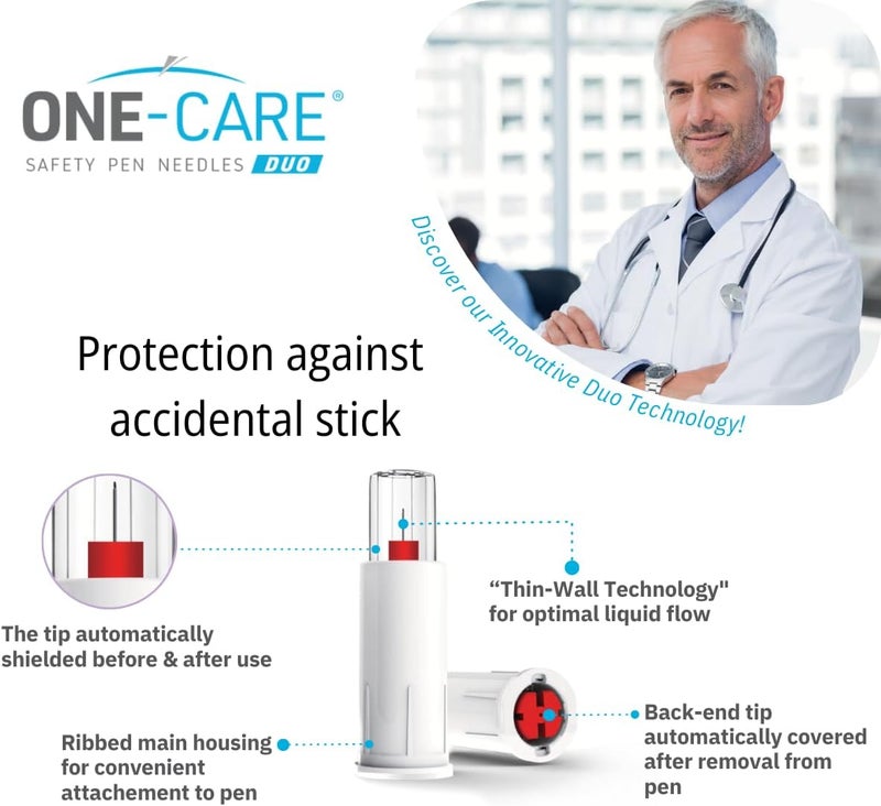 Onecare Safety Pen Tips Duo, 31G x 3/16'' (5mm), Dual-End Safety Shield, Universal Fit, 100/bx, Comfortable, Ultra-Fine Fit for Pen Devices - Image 2